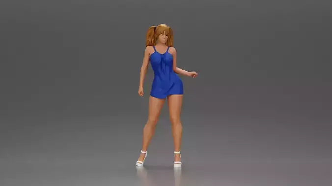 Elegant woman in dress posing confidently with playful charm