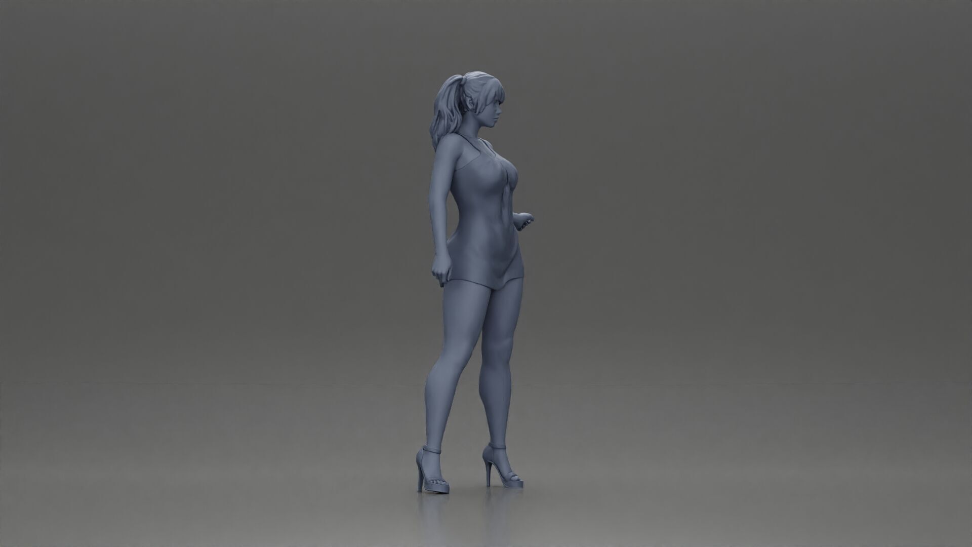 Elegant woman in dress posing confidently with playful charm 3D print model_7