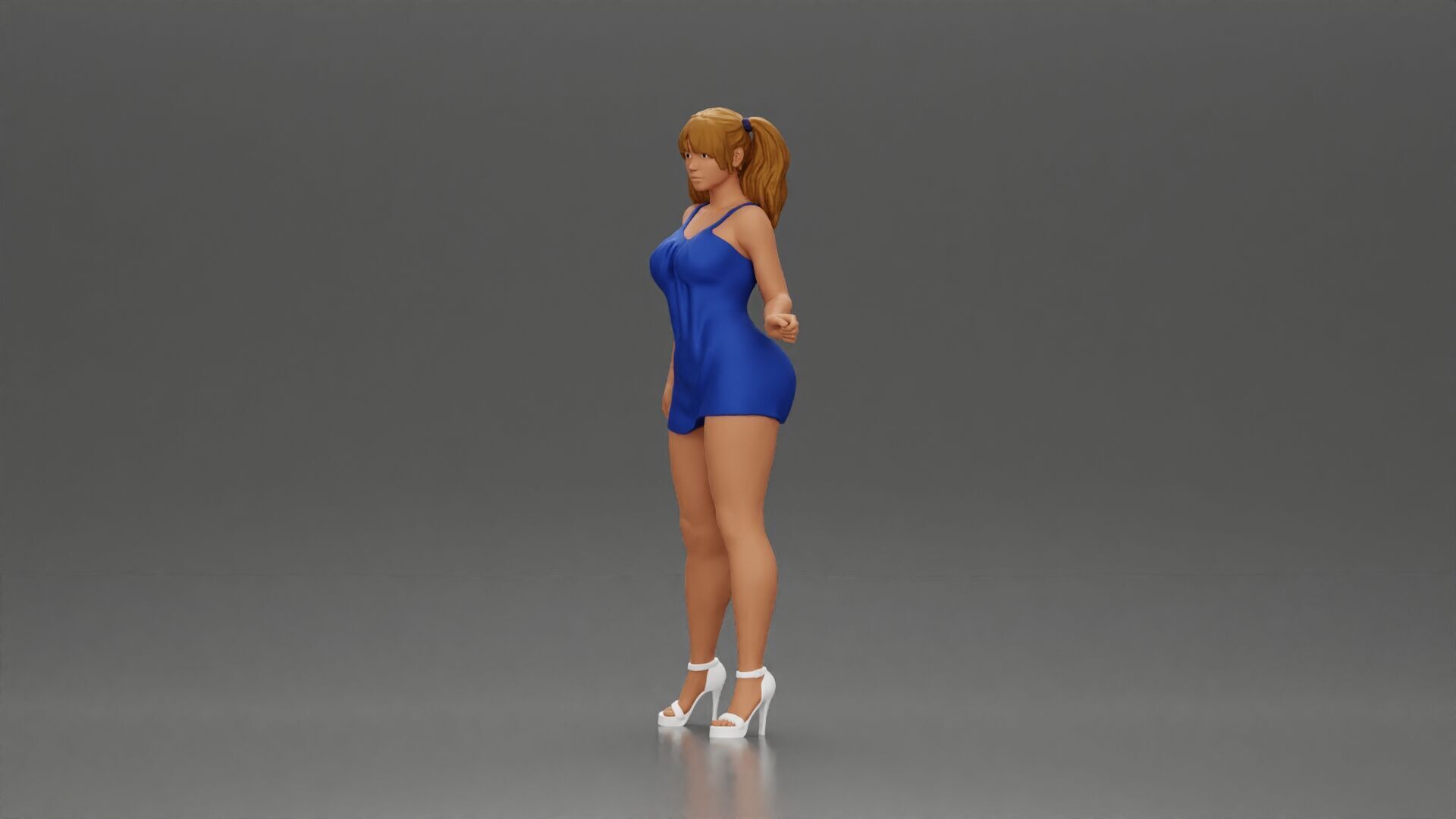 Elegant woman in dress posing confidently with playful charm 3D print model_5