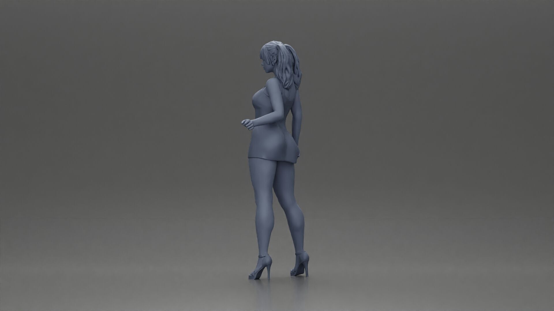 Elegant woman in dress posing confidently with playful charm 3D print model_10