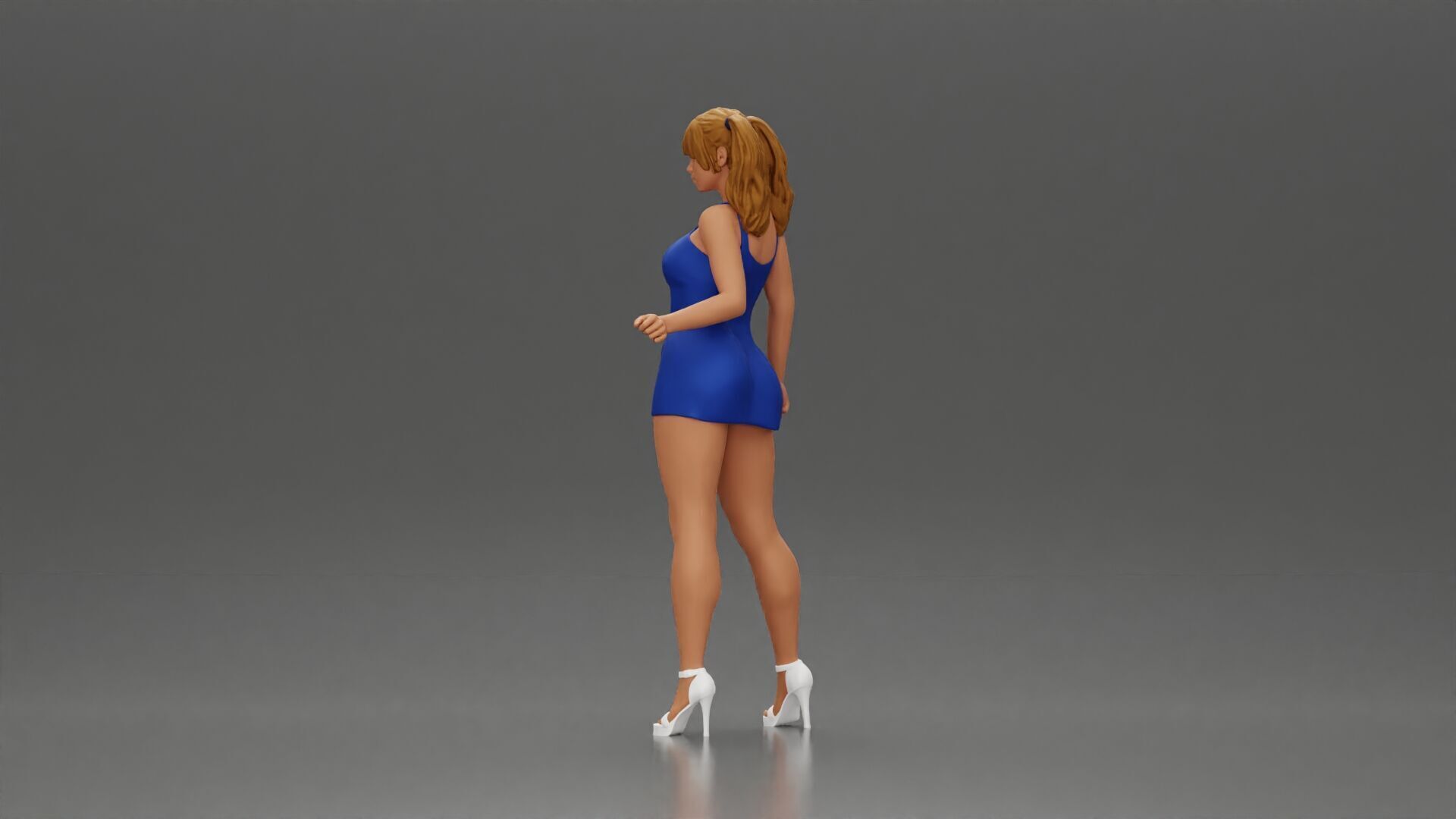 Elegant woman in dress posing confidently with playful charm 3D print model_4