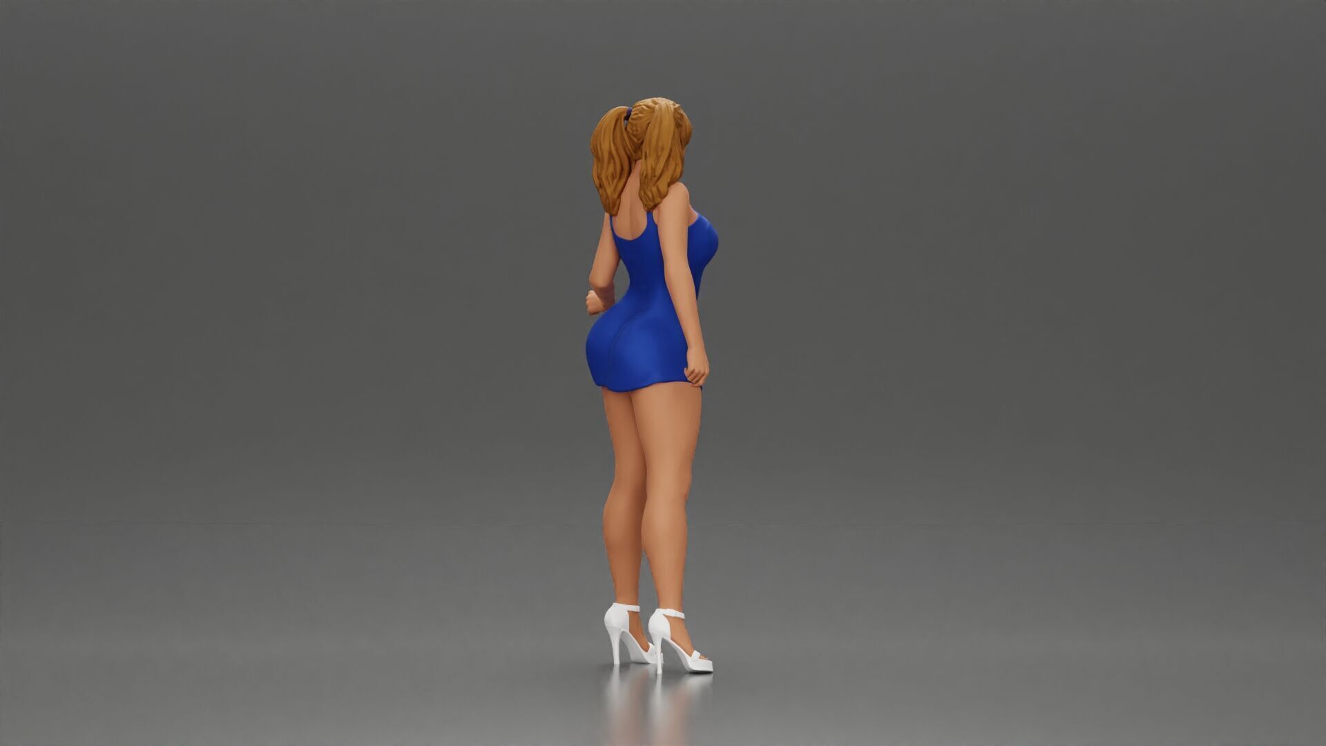 Elegant woman in dress posing confidently with playful charm 3D print model_2