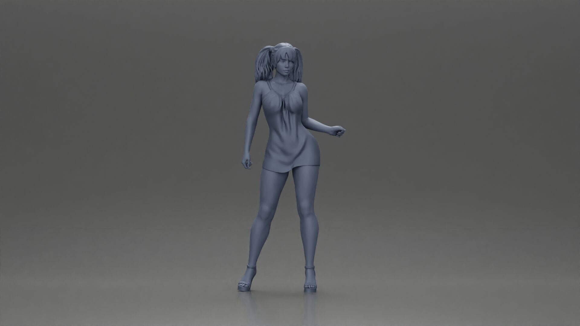 Elegant woman in dress posing confidently with playful charm 3D print model_6