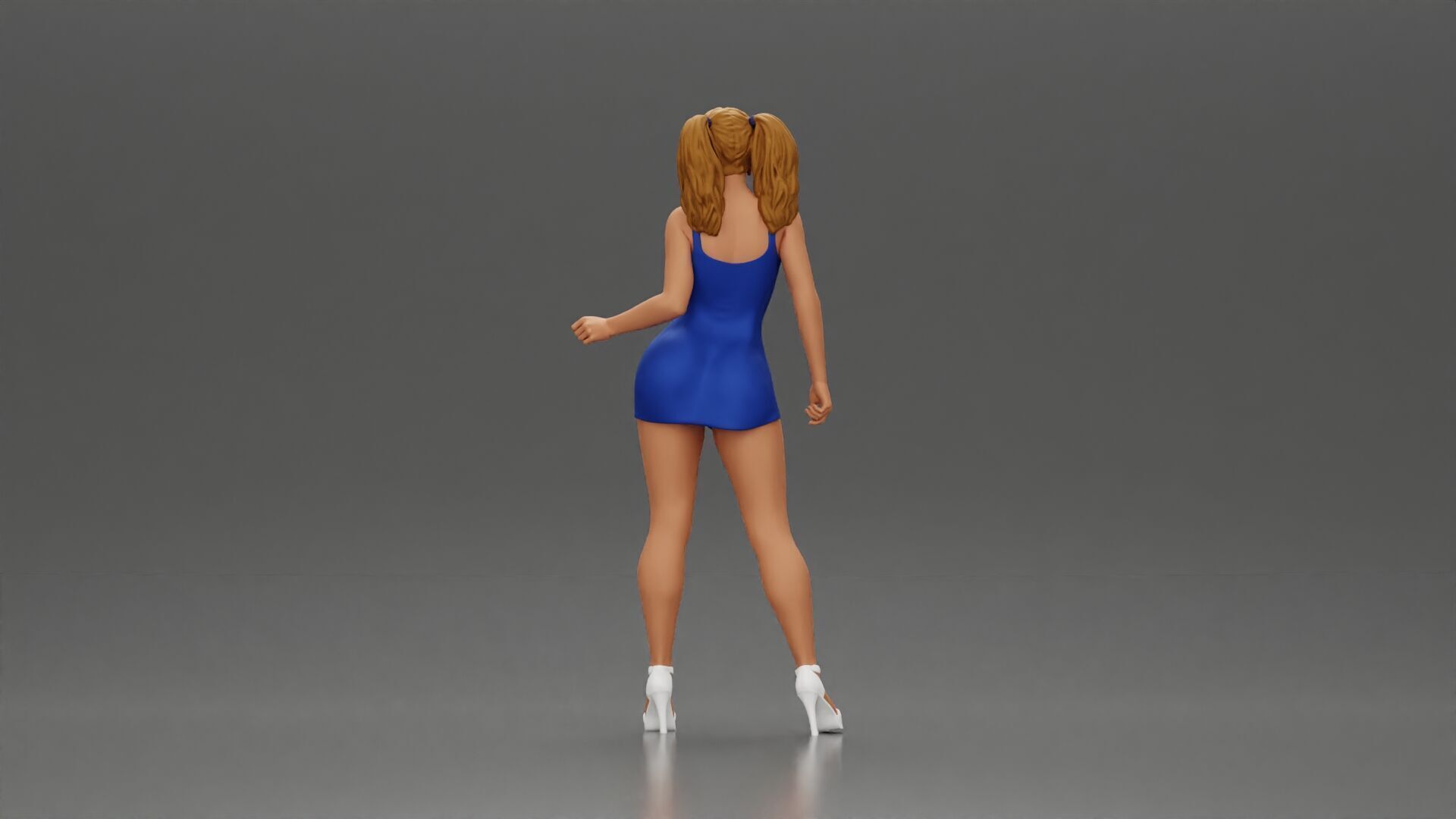 Elegant woman in dress posing confidently with playful charm 3D print model_3
