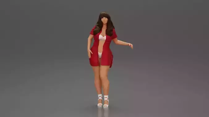 Confident style in red long shirt layers with white accents heel 3D print model