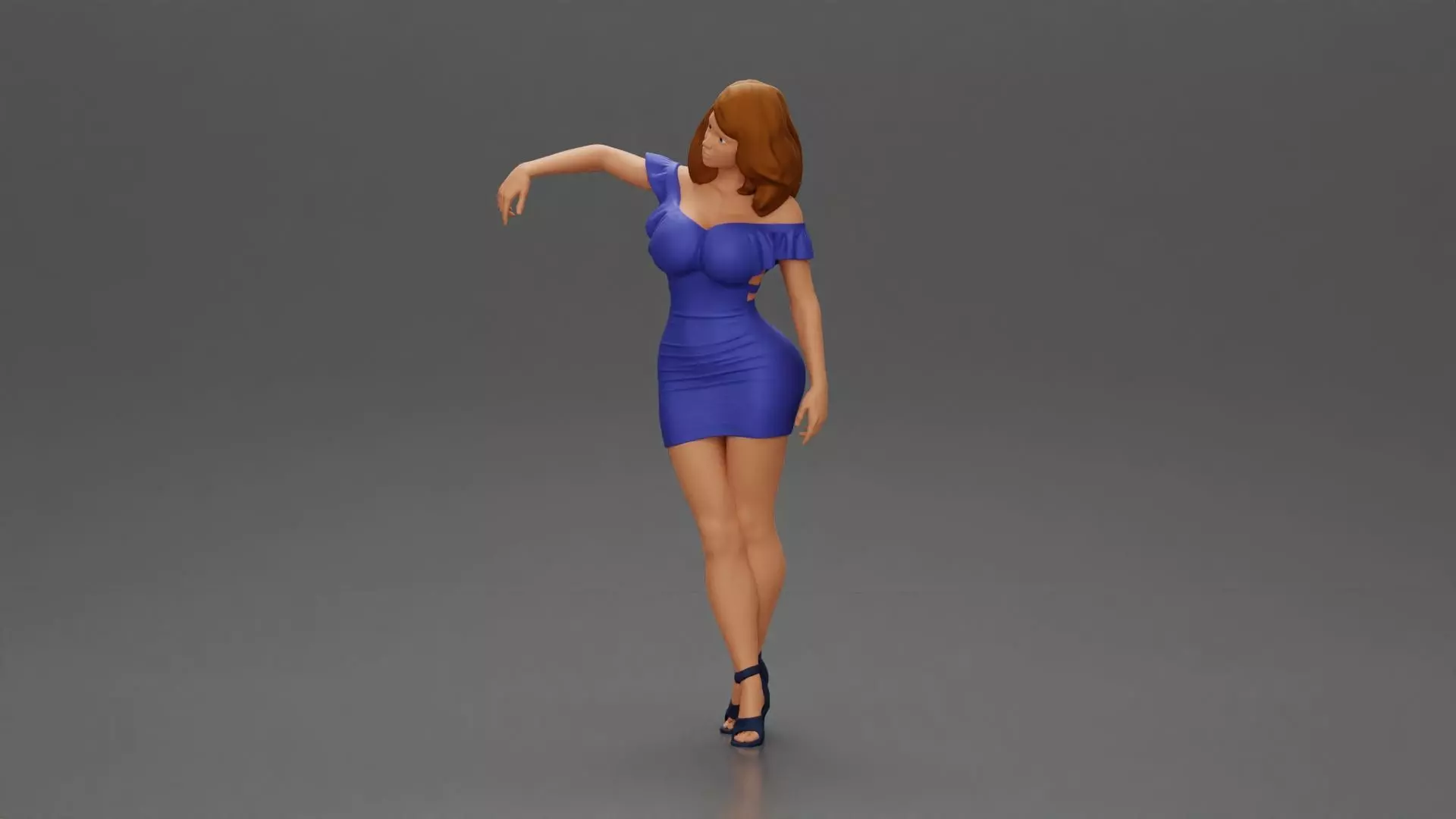 Elegant pose in vibrant blue dress with matching high heels 3D print model_0