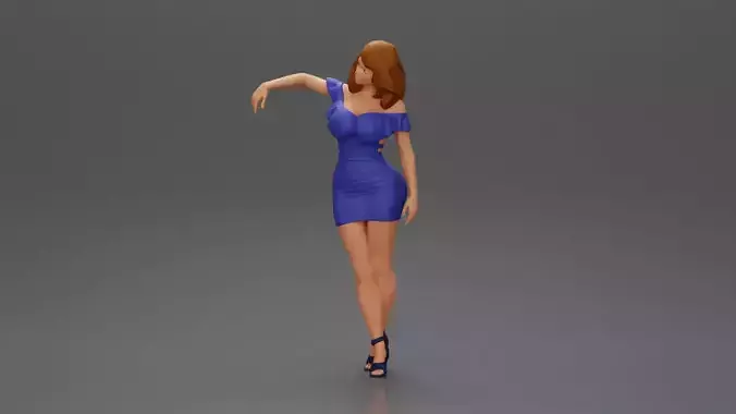 Elegant pose in vibrant blue dress with matching high heels