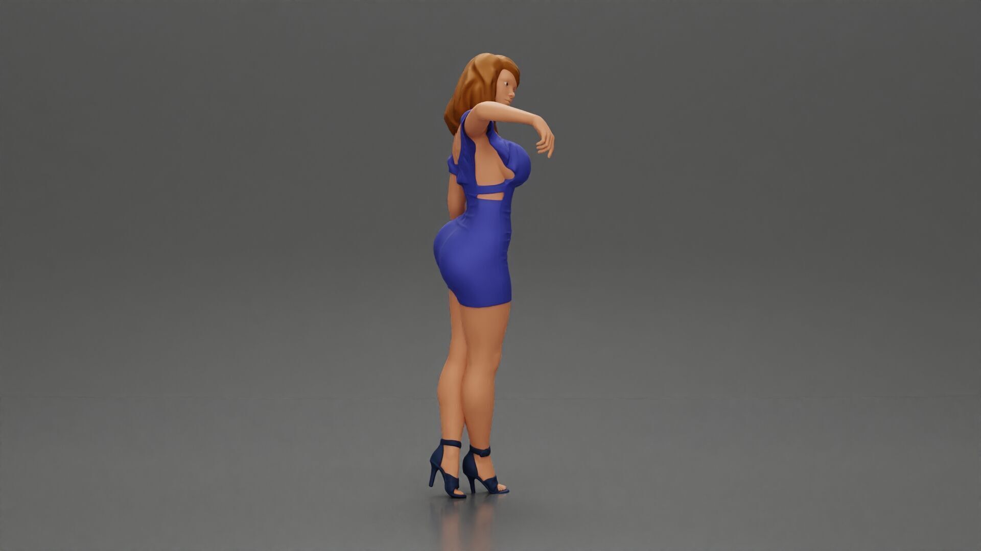Elegant pose in vibrant blue dress with matching high heels 3D print model_2