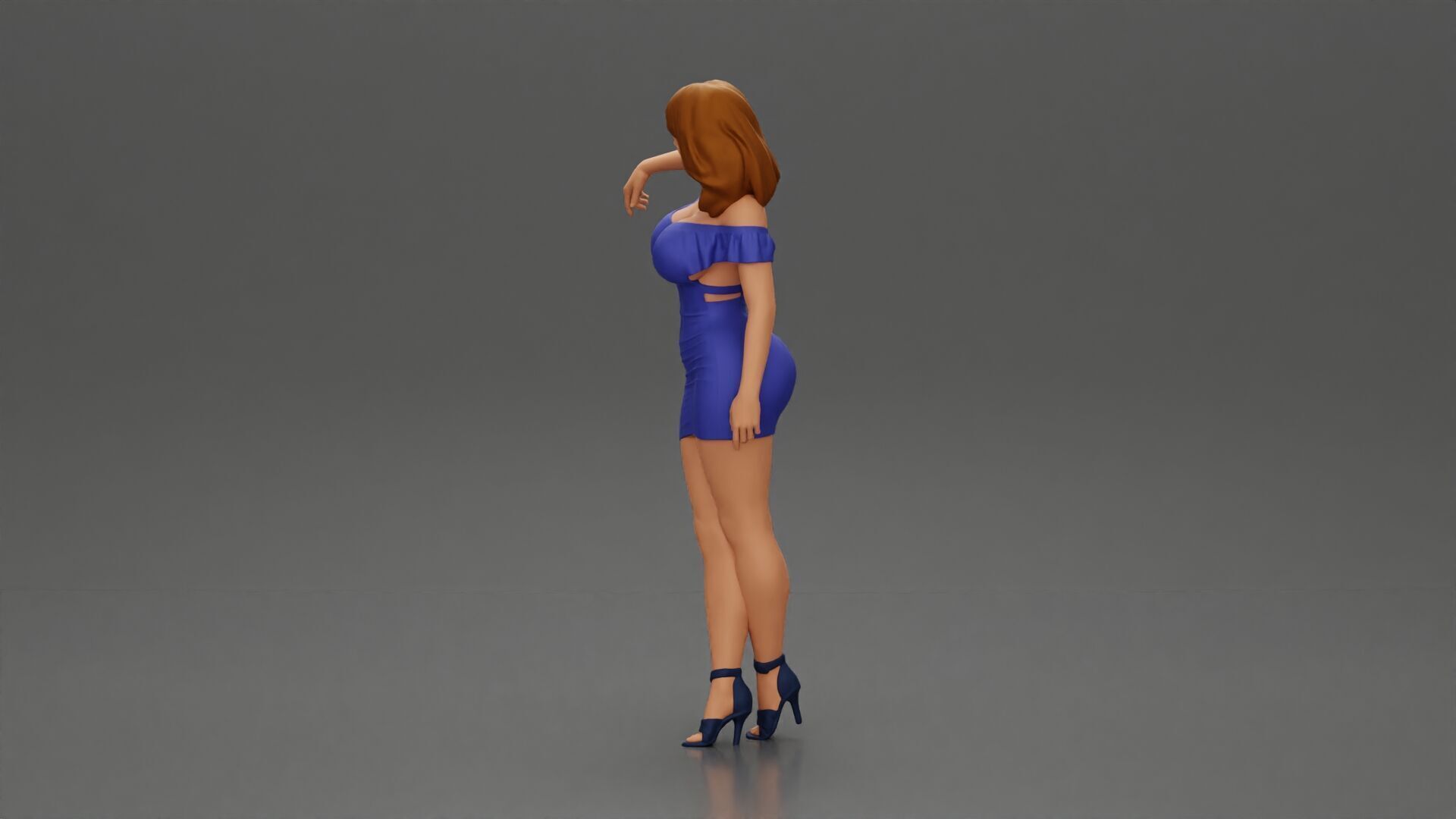 Elegant pose in vibrant blue dress with matching high heels 3D print model_5