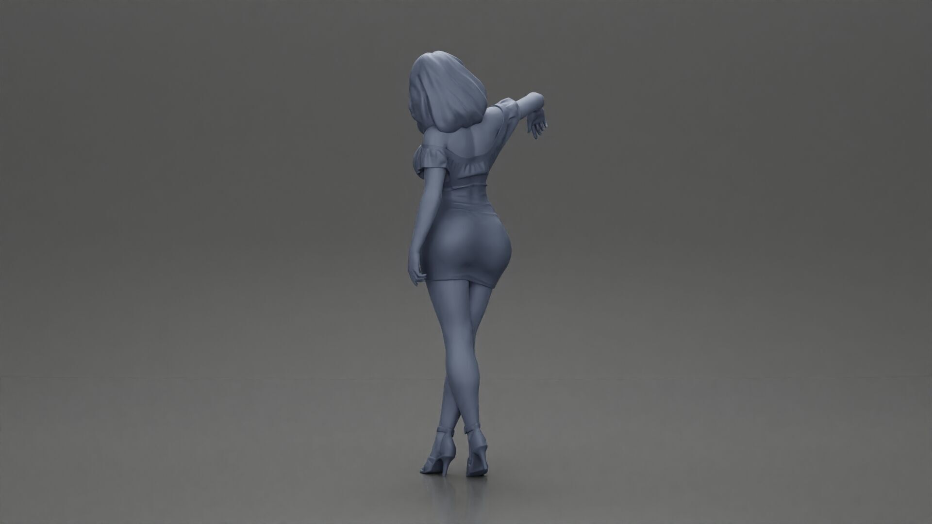 Elegant pose in vibrant blue dress with matching high heels 3D print model_10