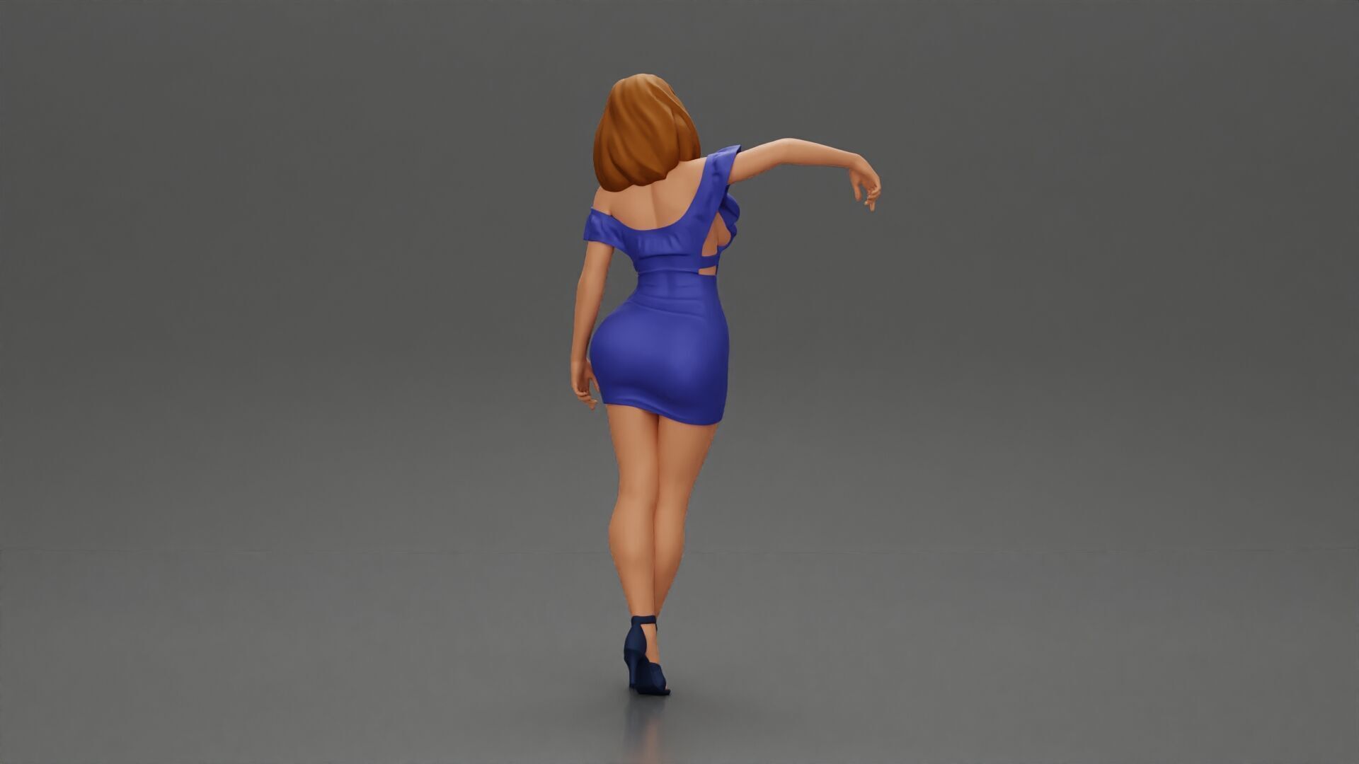 Elegant pose in vibrant blue dress with matching high heels 3D print model_3