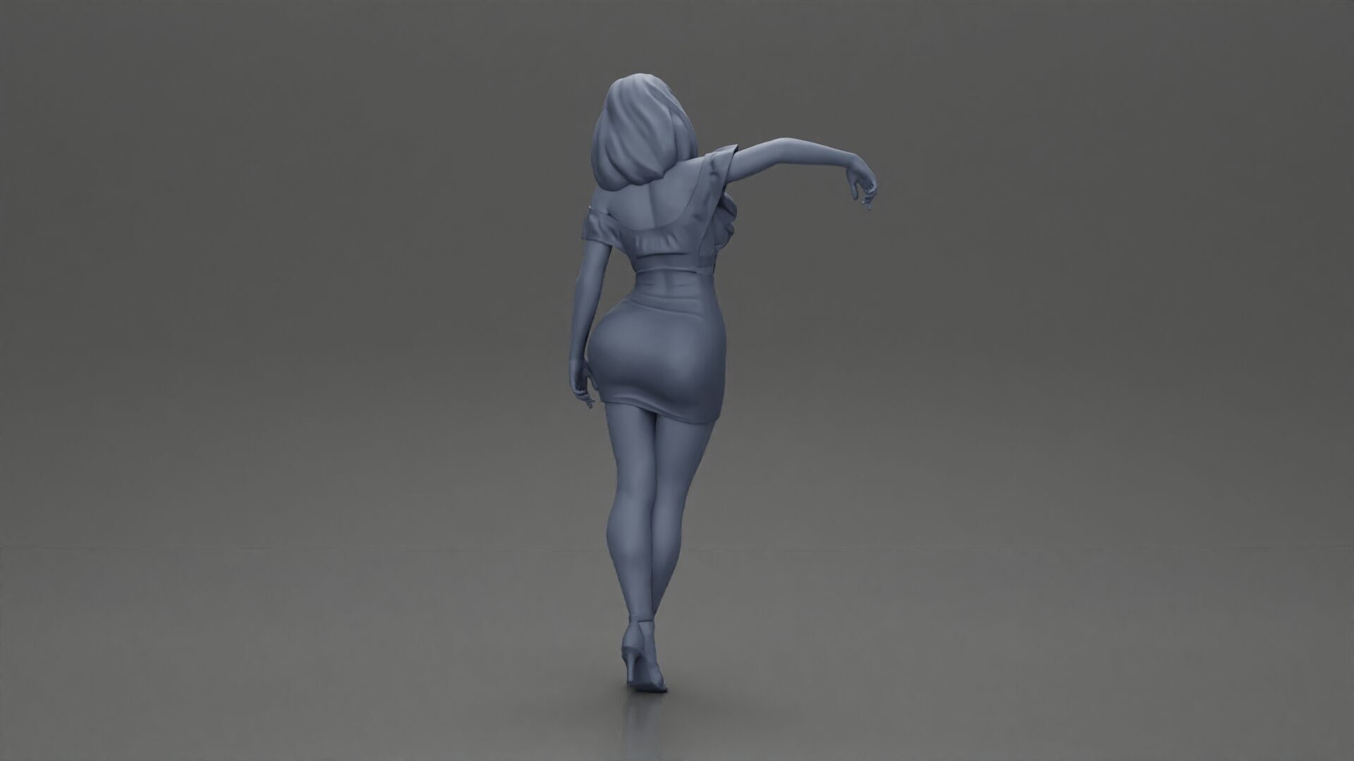 Elegant pose in vibrant blue dress with matching high heels 3D print model_9