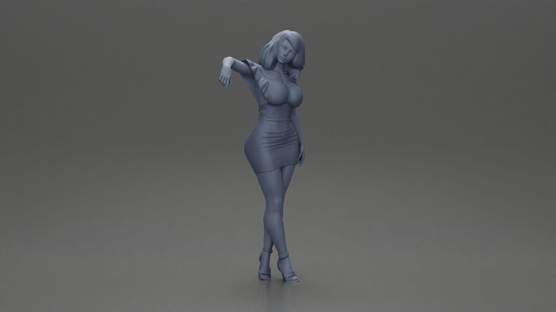 Elegant pose in vibrant blue dress with matching high heels 3D print model_7