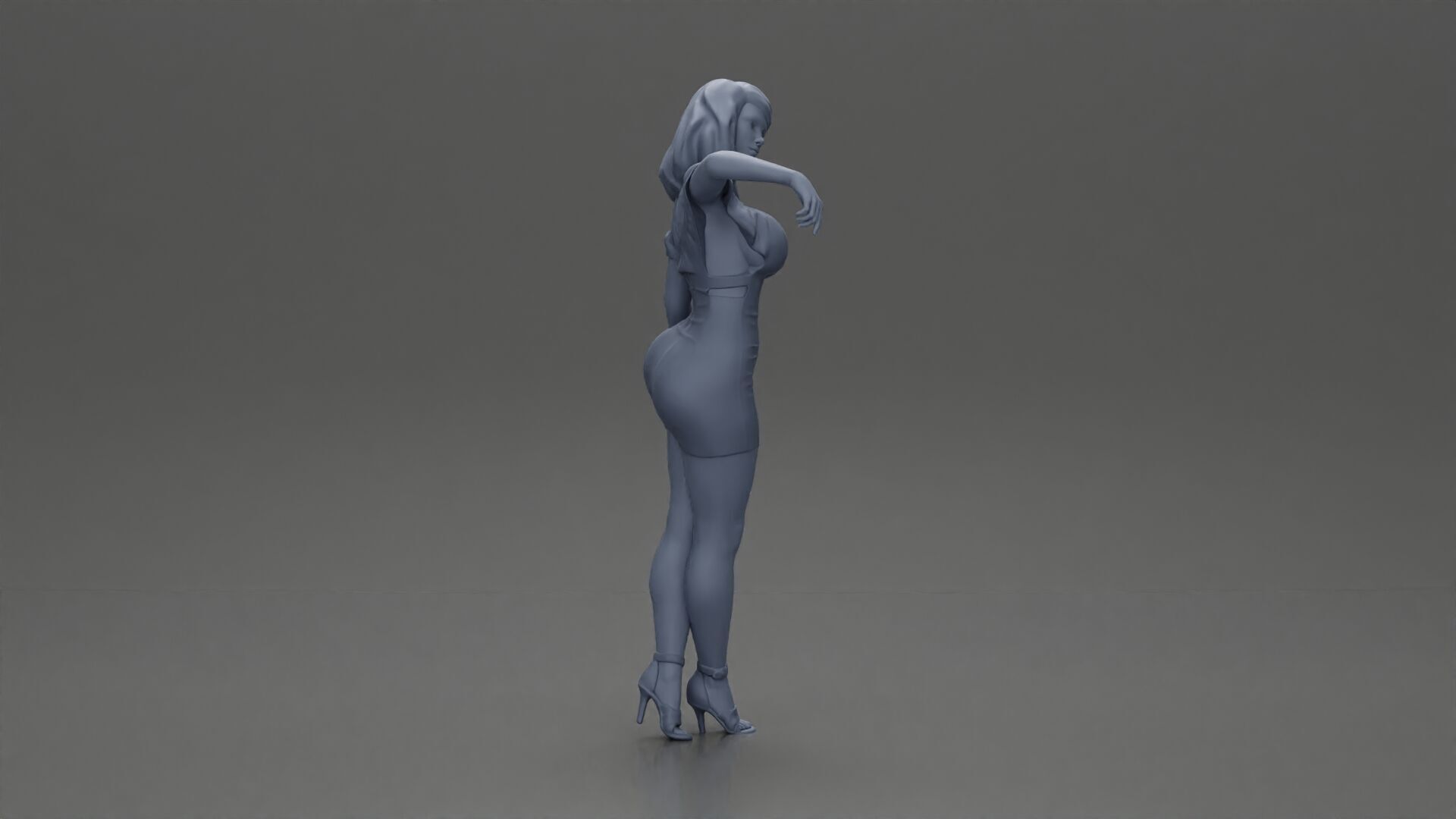Elegant pose in vibrant blue dress with matching high heels 3D print model_8