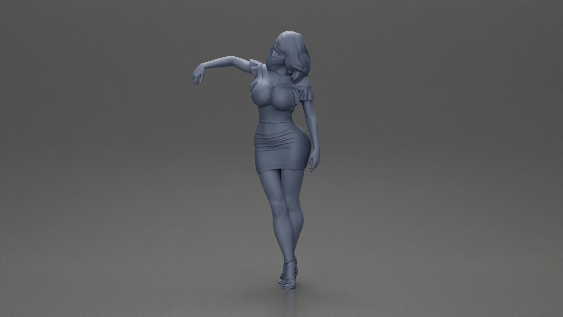 Elegant pose in vibrant blue dress with matching high heels 3D print model_6