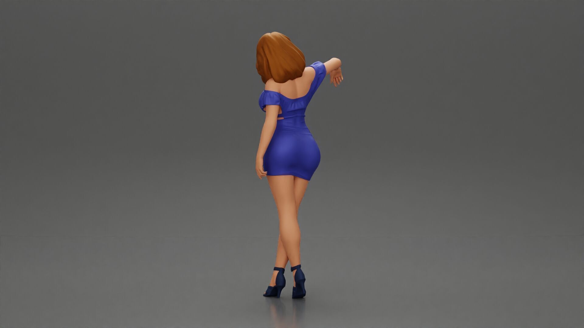 Elegant pose in vibrant blue dress with matching high heels 3D print model_4