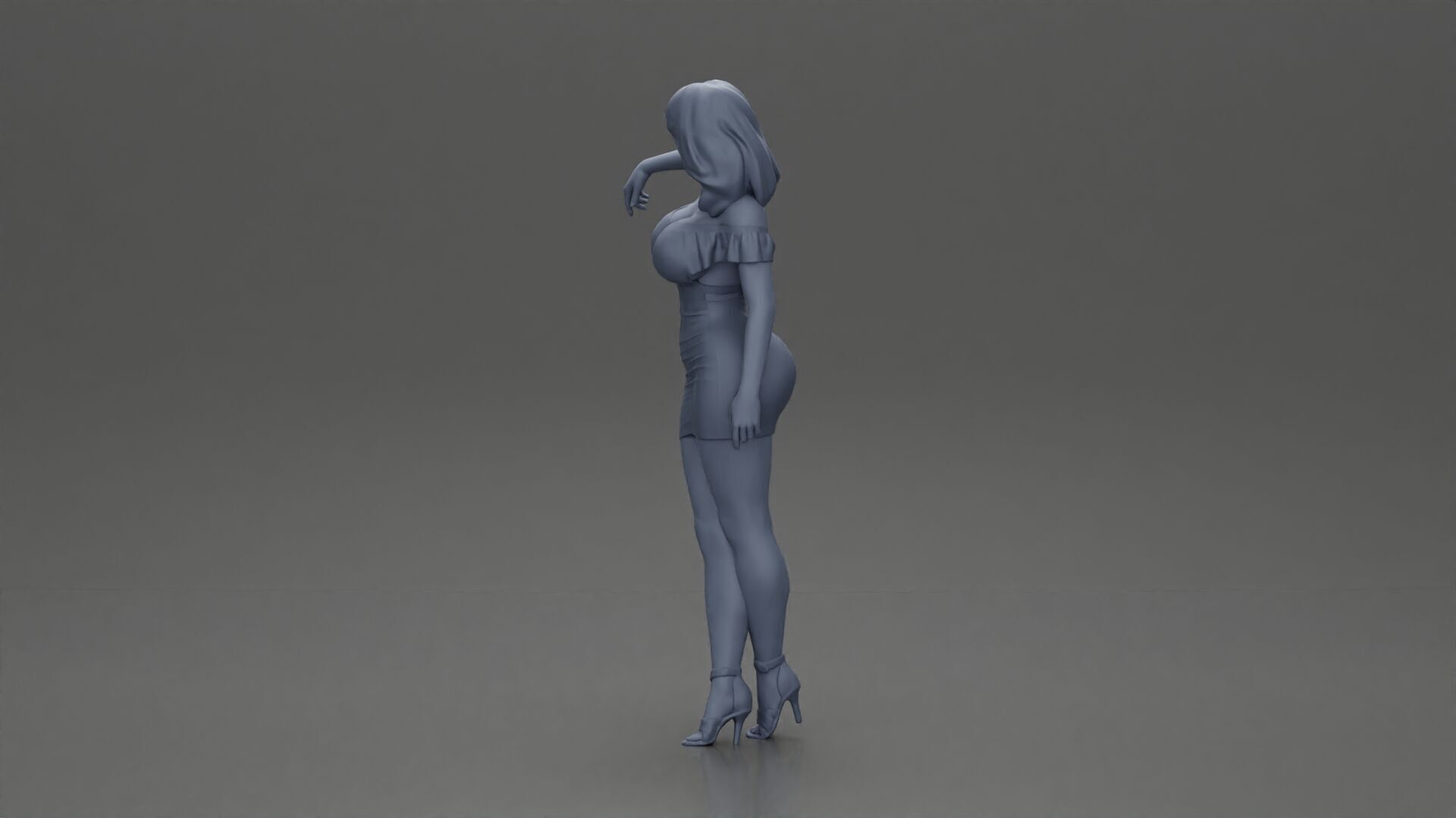 Elegant pose in vibrant blue dress with matching high heels 3D print model_11