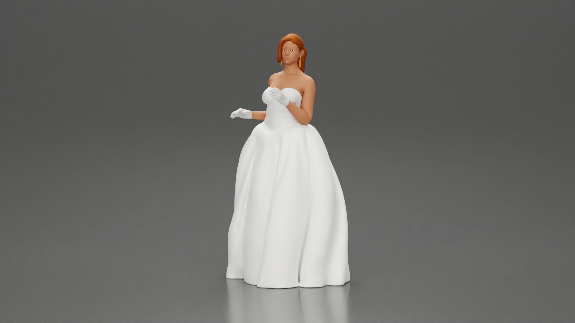 Elegant Bride in White Gown Holding Vibrant Bouquet of Flowers 3D print model_1