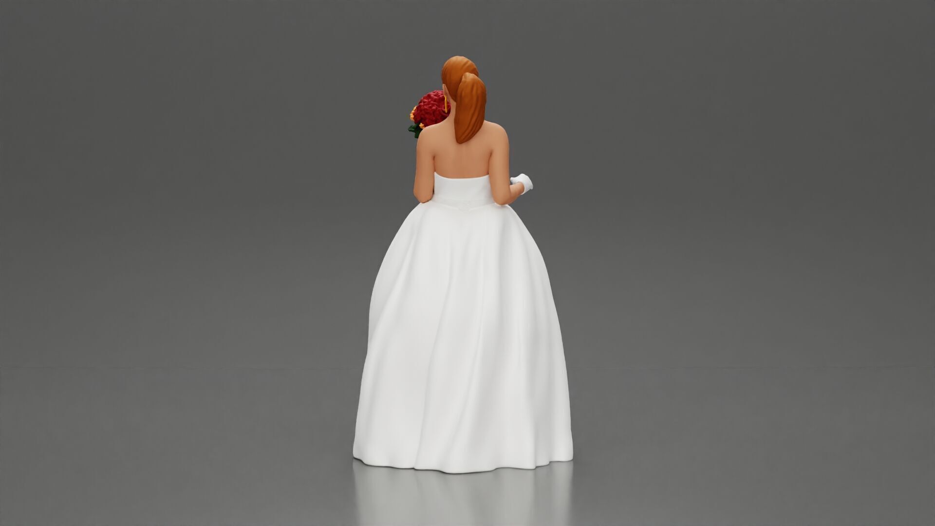 Elegant Bride in White Gown Holding Vibrant Bouquet of Flowers 3D print model_5