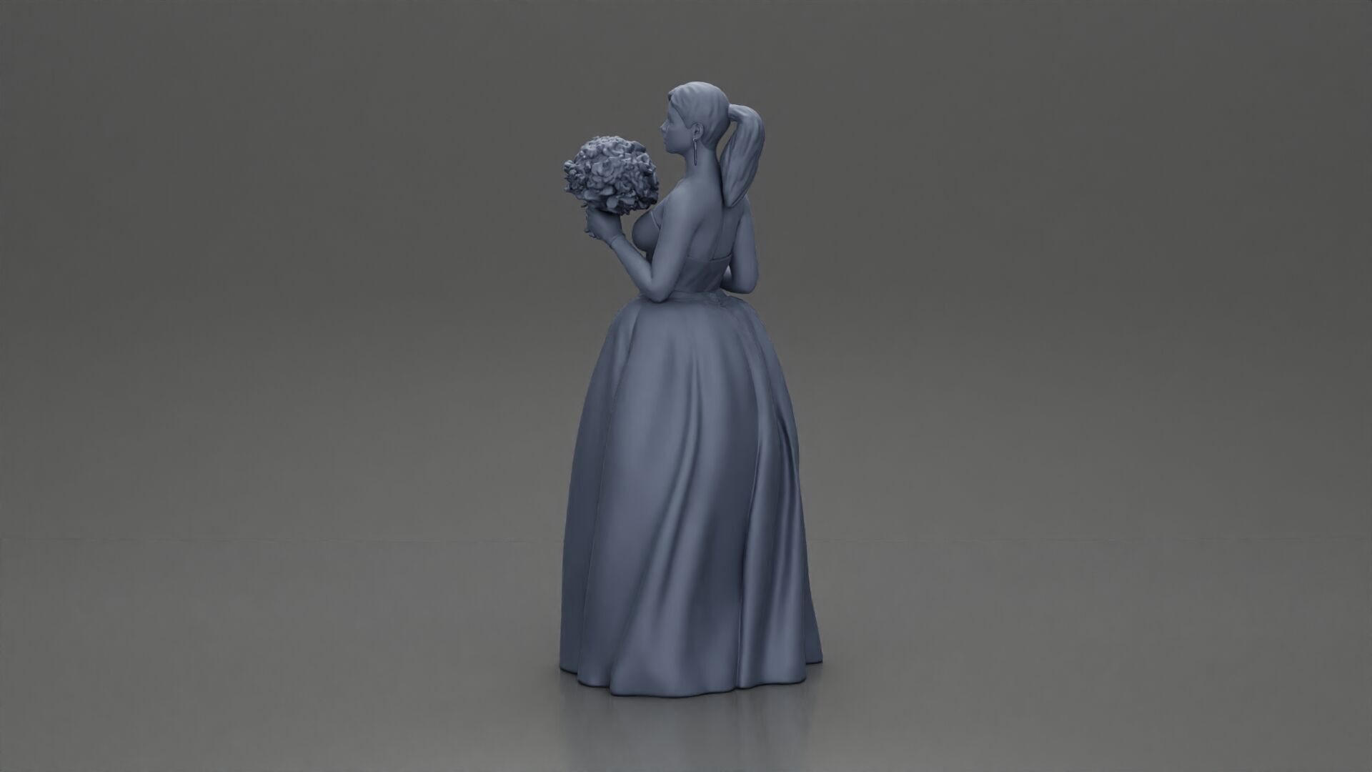 Elegant Bride in White Gown Holding Vibrant Bouquet of Flowers 3D print model_12