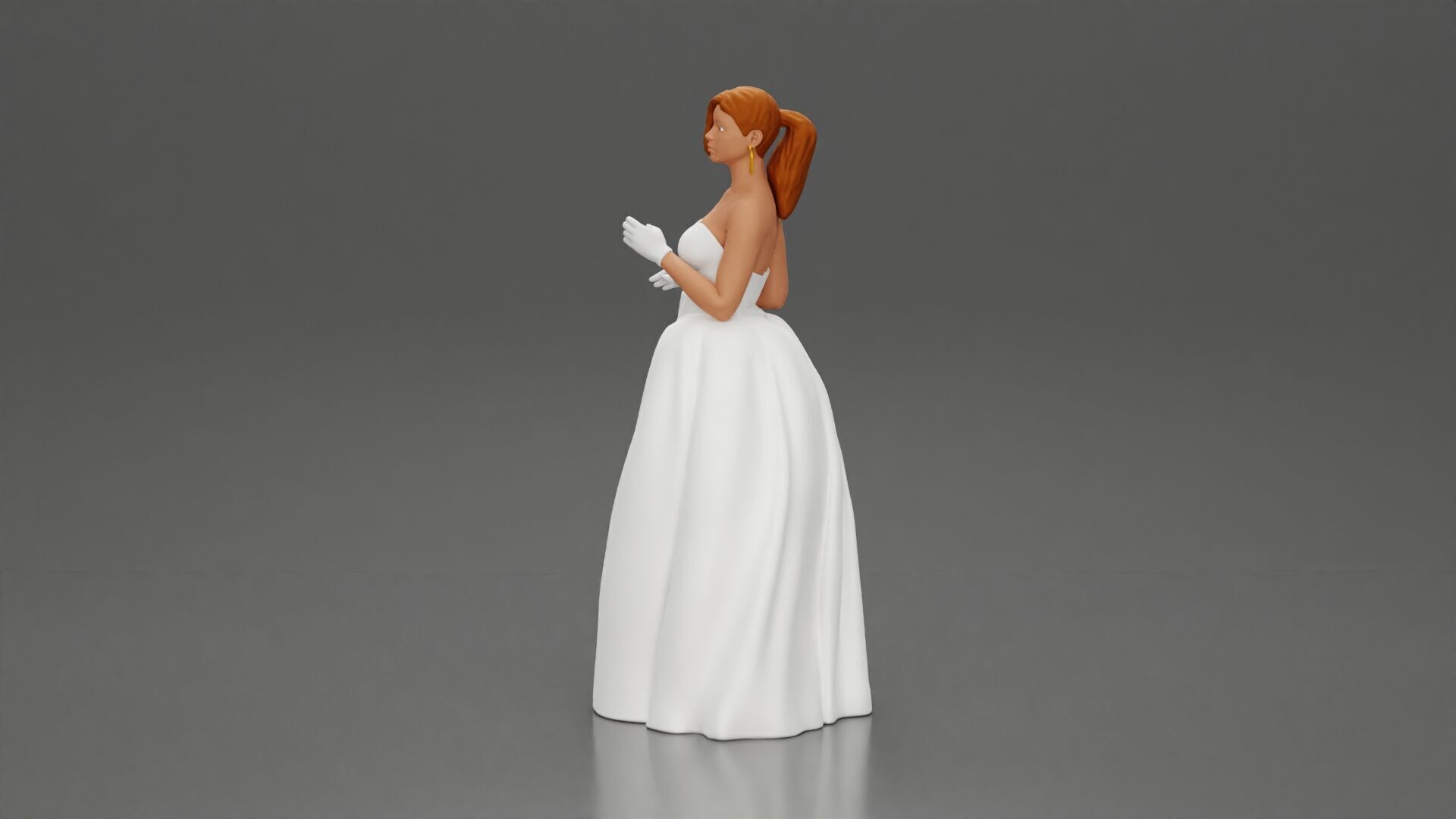 Elegant Bride in White Gown Holding Vibrant Bouquet of Flowers 3D print model_17