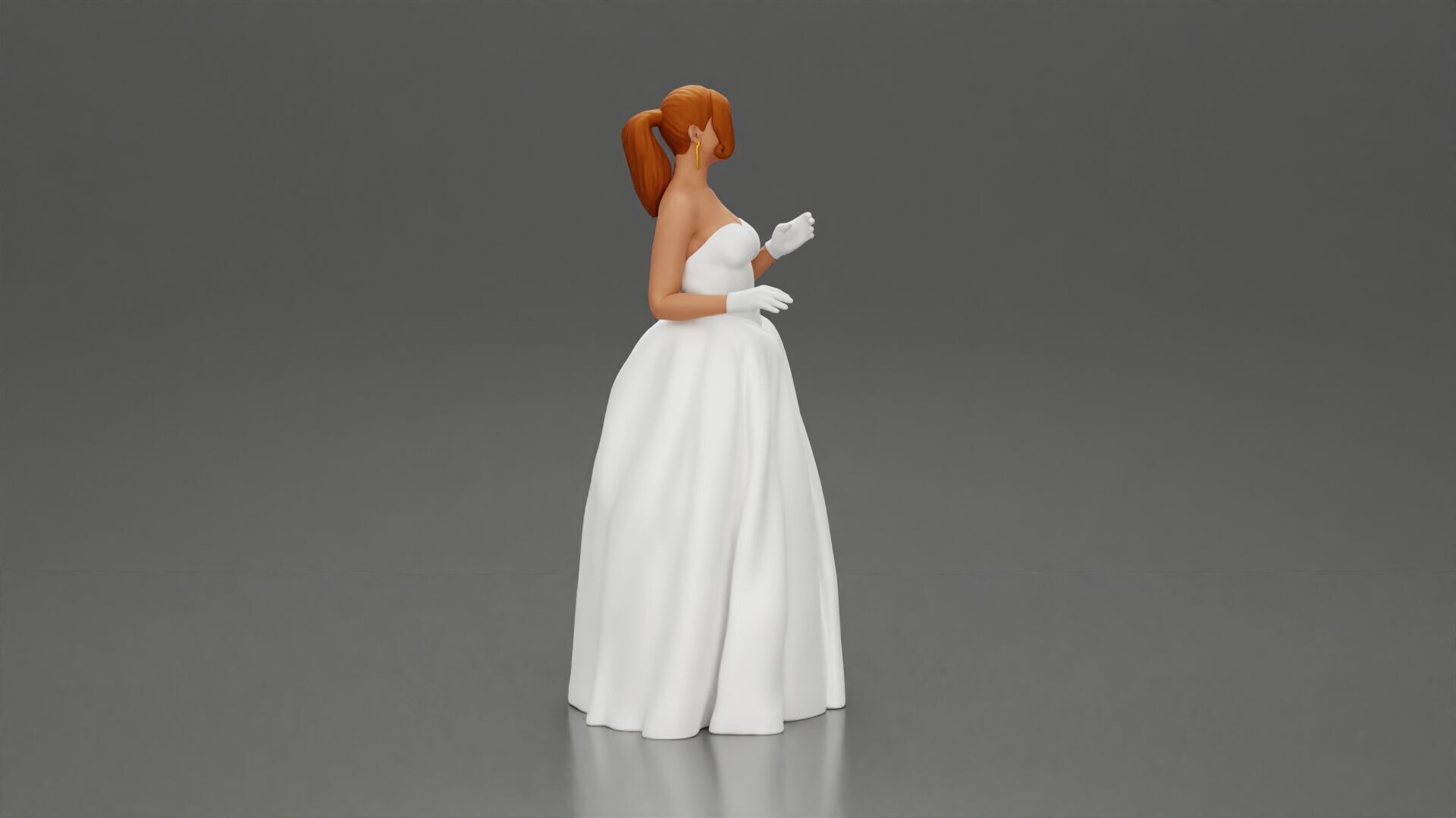 Elegant Bride in White Gown Holding Vibrant Bouquet of Flowers 3D print model_14
