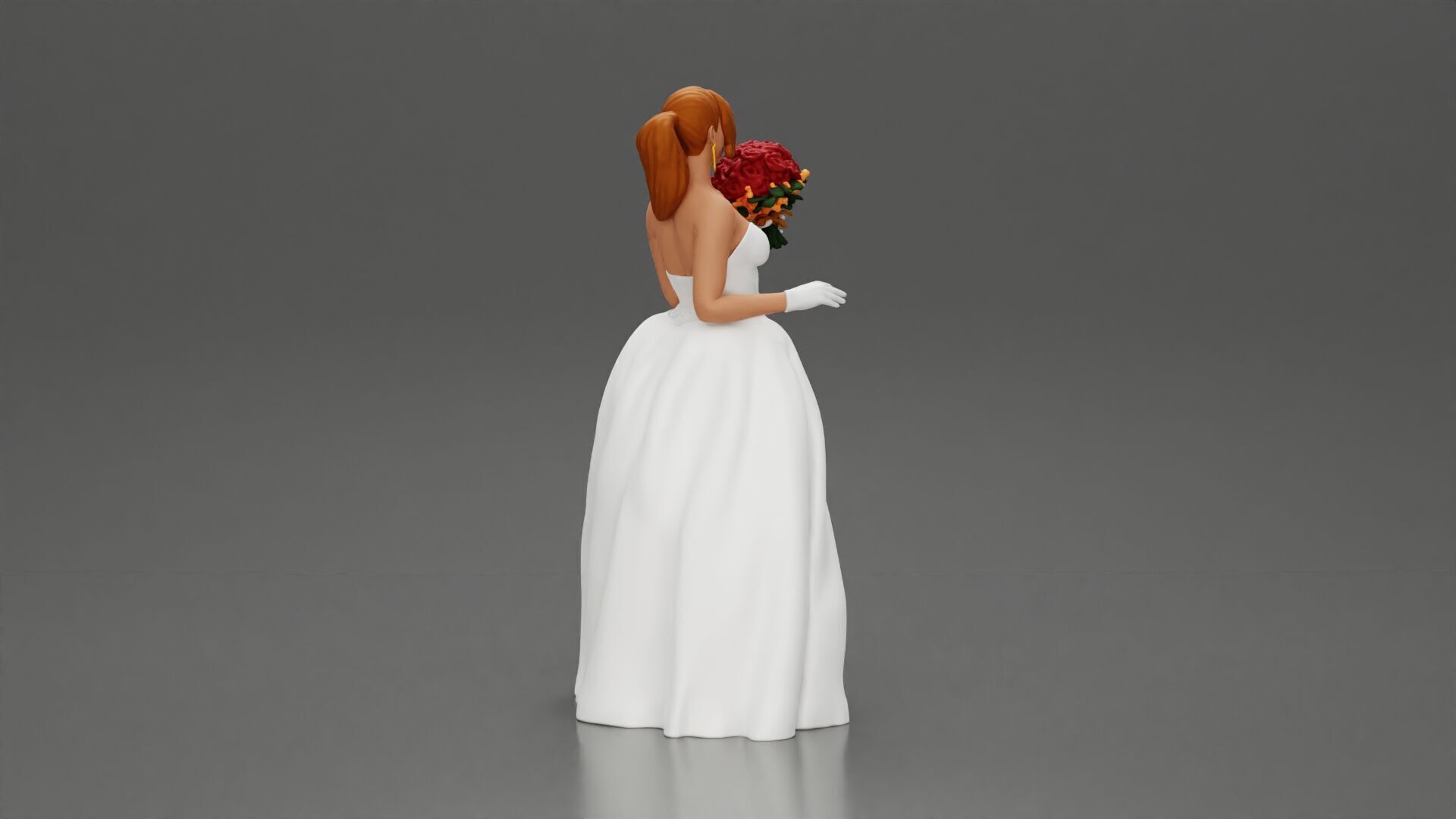 Elegant Bride in White Gown Holding Vibrant Bouquet of Flowers 3D print model_4