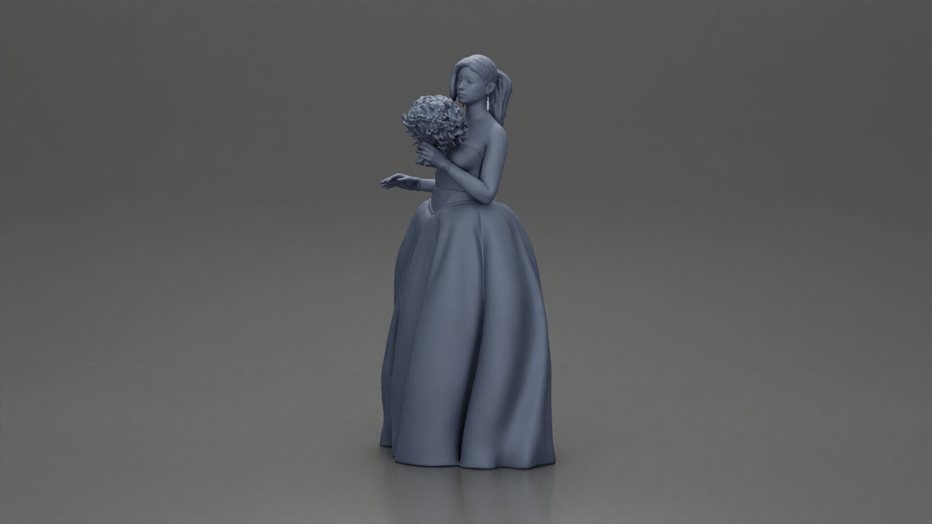 Elegant Bride in White Gown Holding Vibrant Bouquet of Flowers 3D print model_7