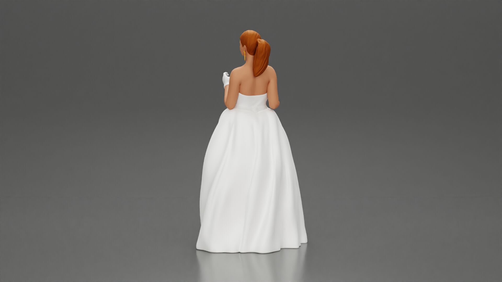 Elegant Bride in White Gown Holding Vibrant Bouquet of Flowers 3D print model_16