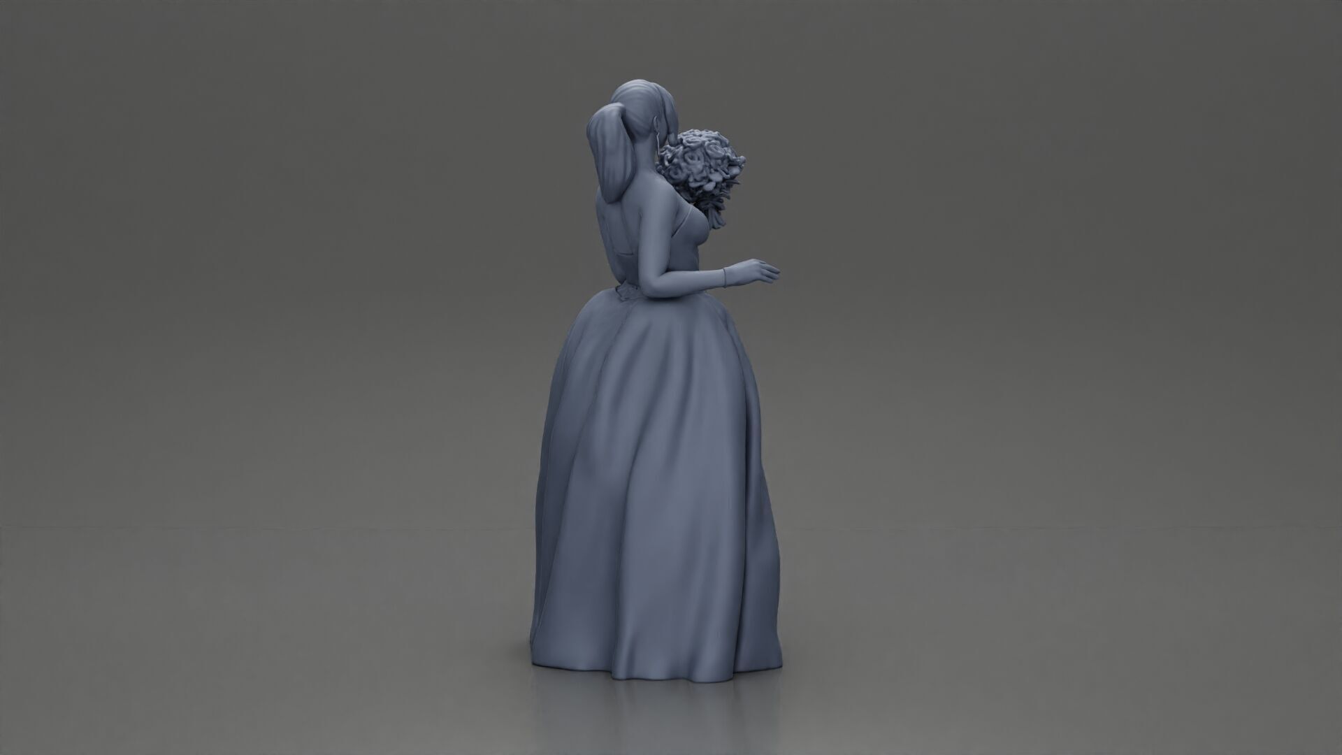 Elegant Bride in White Gown Holding Vibrant Bouquet of Flowers 3D print model_10