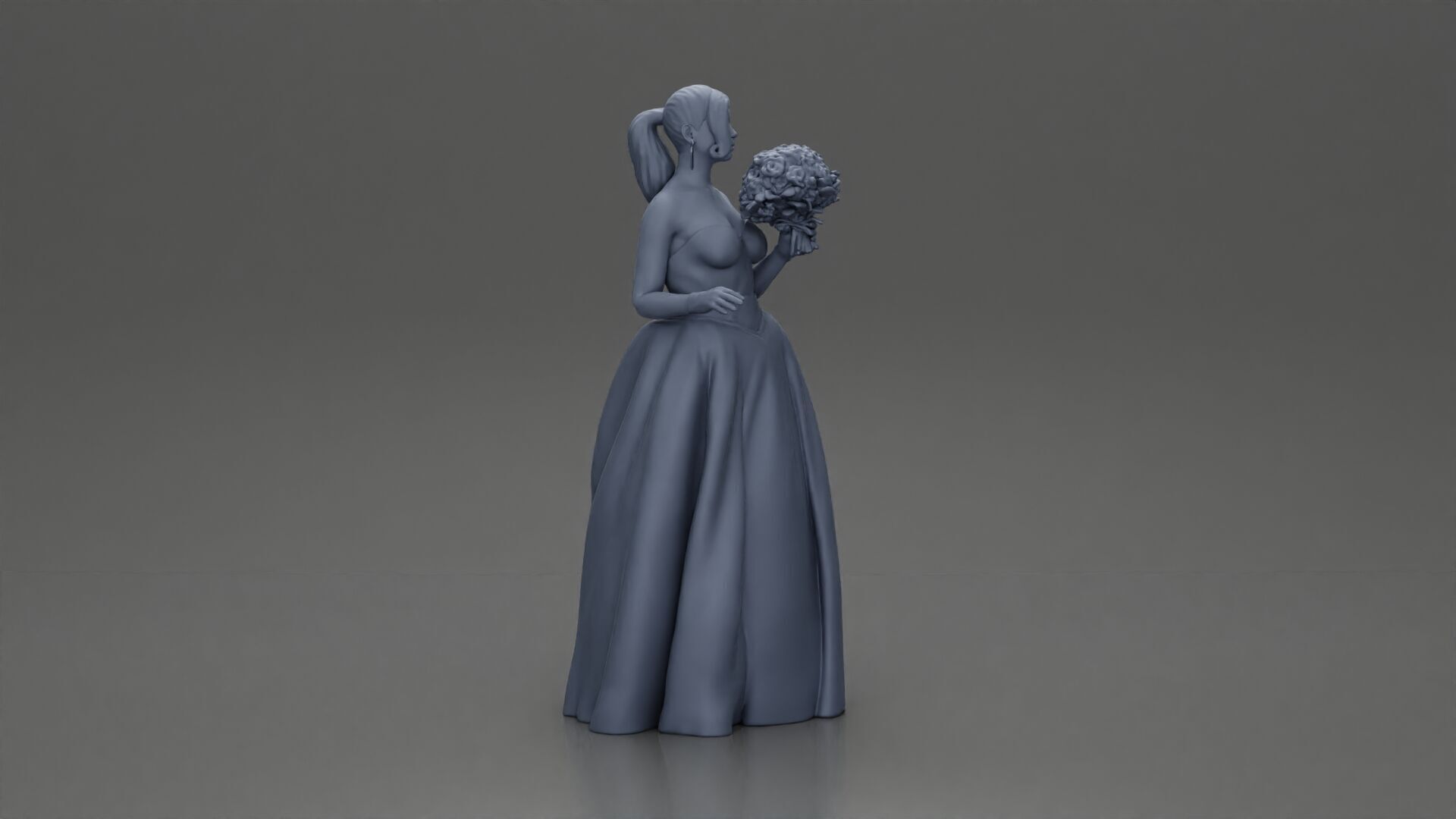 Elegant Bride in White Gown Holding Vibrant Bouquet of Flowers 3D print model_9