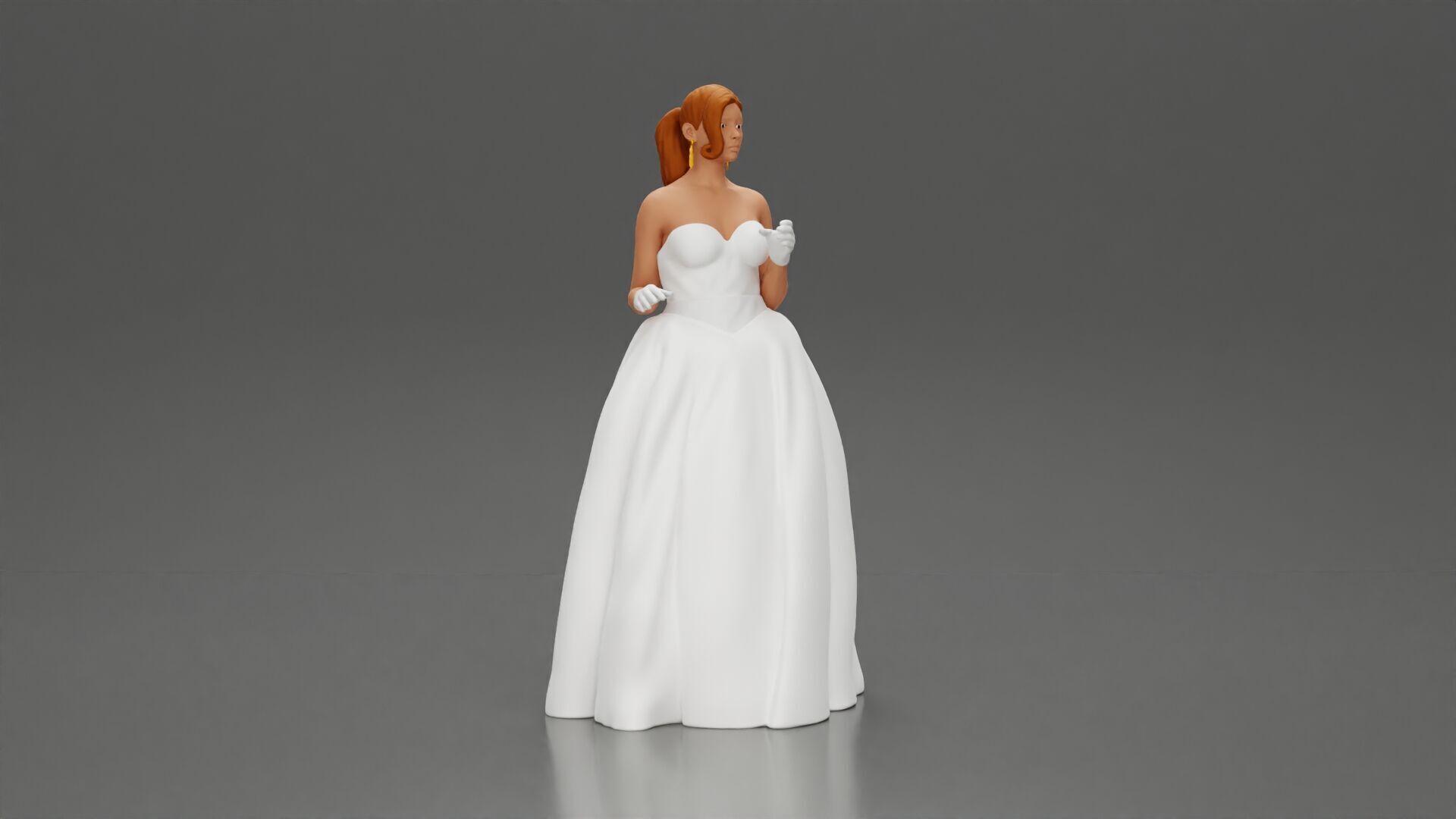 Elegant Bride in White Gown Holding Vibrant Bouquet of Flowers 3D print model_13