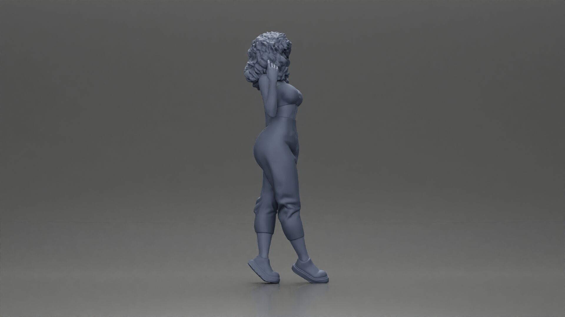 Curly-Haired Woman in Vibrant Green Outfit Striking a Pose 3D print model_7