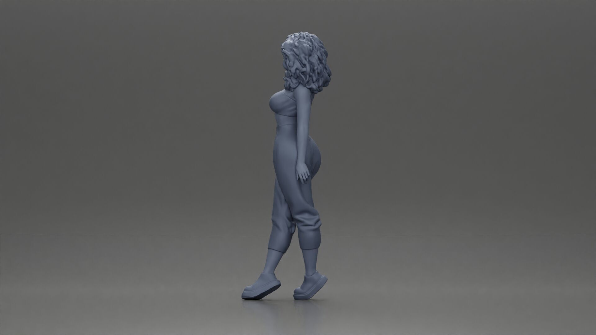 Curly-Haired Woman in Vibrant Green Outfit Striking a Pose 3D print model_10