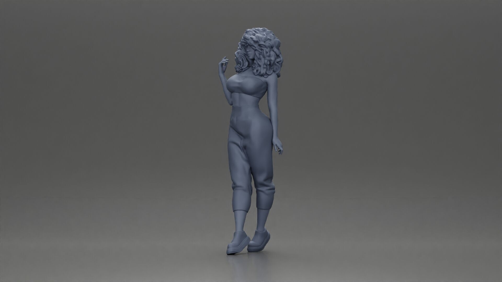 Curly-Haired Woman in Vibrant Green Outfit Striking a Pose 3D print model_11