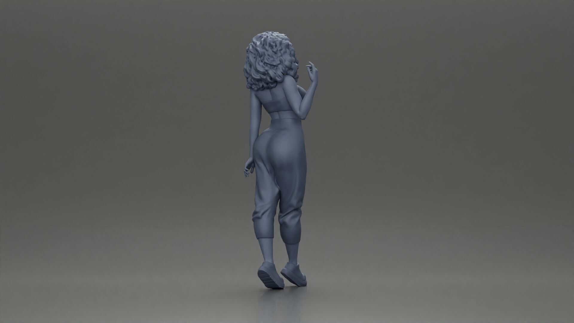 Curly-Haired Woman in Vibrant Green Outfit Striking a Pose 3D print model_8