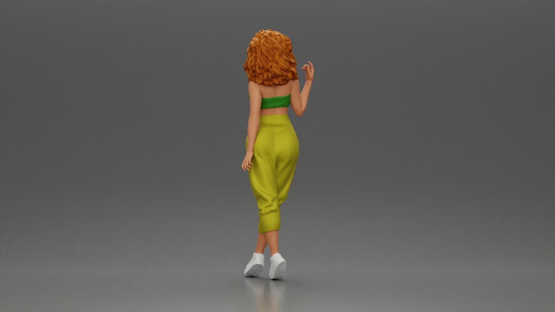 Curly-Haired Woman in Vibrant Green Outfit Striking a Pose 3D print model_3