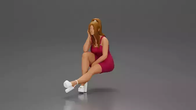 Woman in Pink Dress and heels sitting Deep in Thought 3D print model