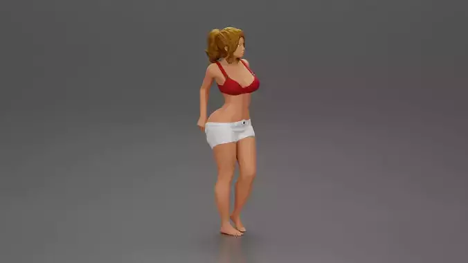 confident woman takes off shorts casual and stylish 3D print model