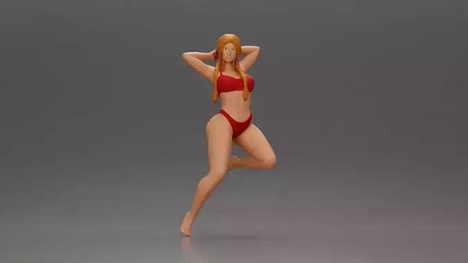 Elegant pose in red bikini showcasing and playful charm