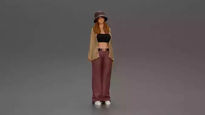 Trendy streetwear look featuring a bucket hat and relaxed outfit 3D print model