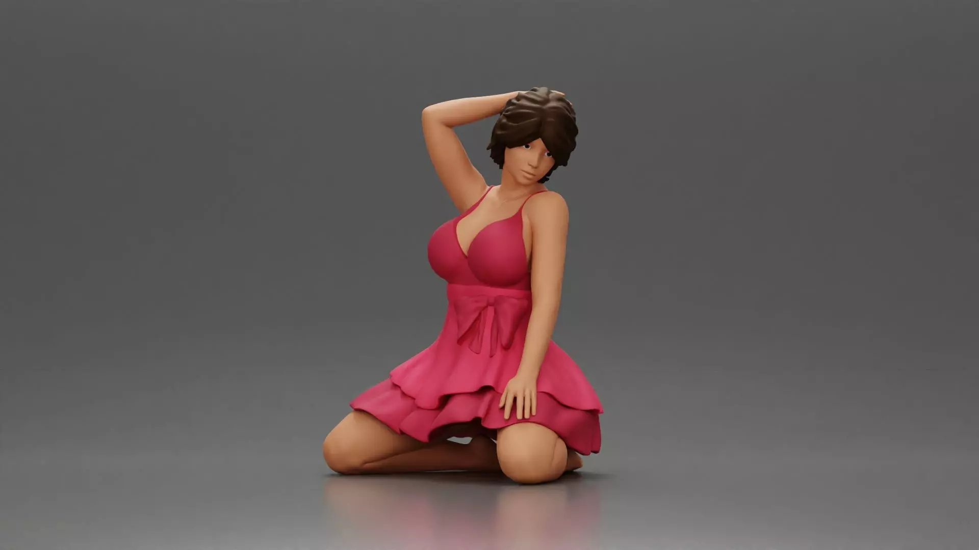 Graceful Pose in Pink Dress Radiating Elegance and Confidence 3D print model_0