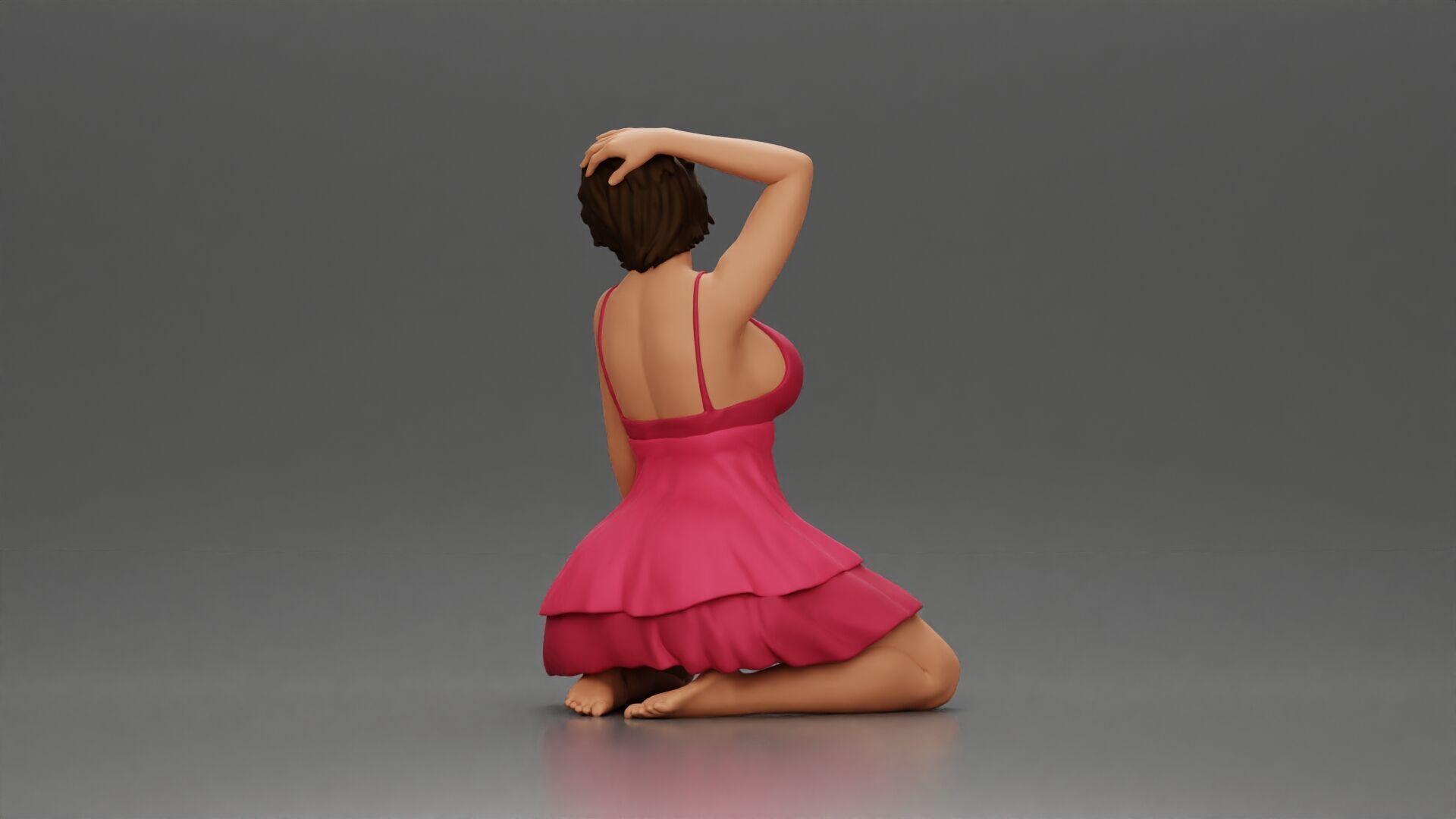 Graceful Pose in Pink Dress Radiating Elegance and Confidence 3D print model_3