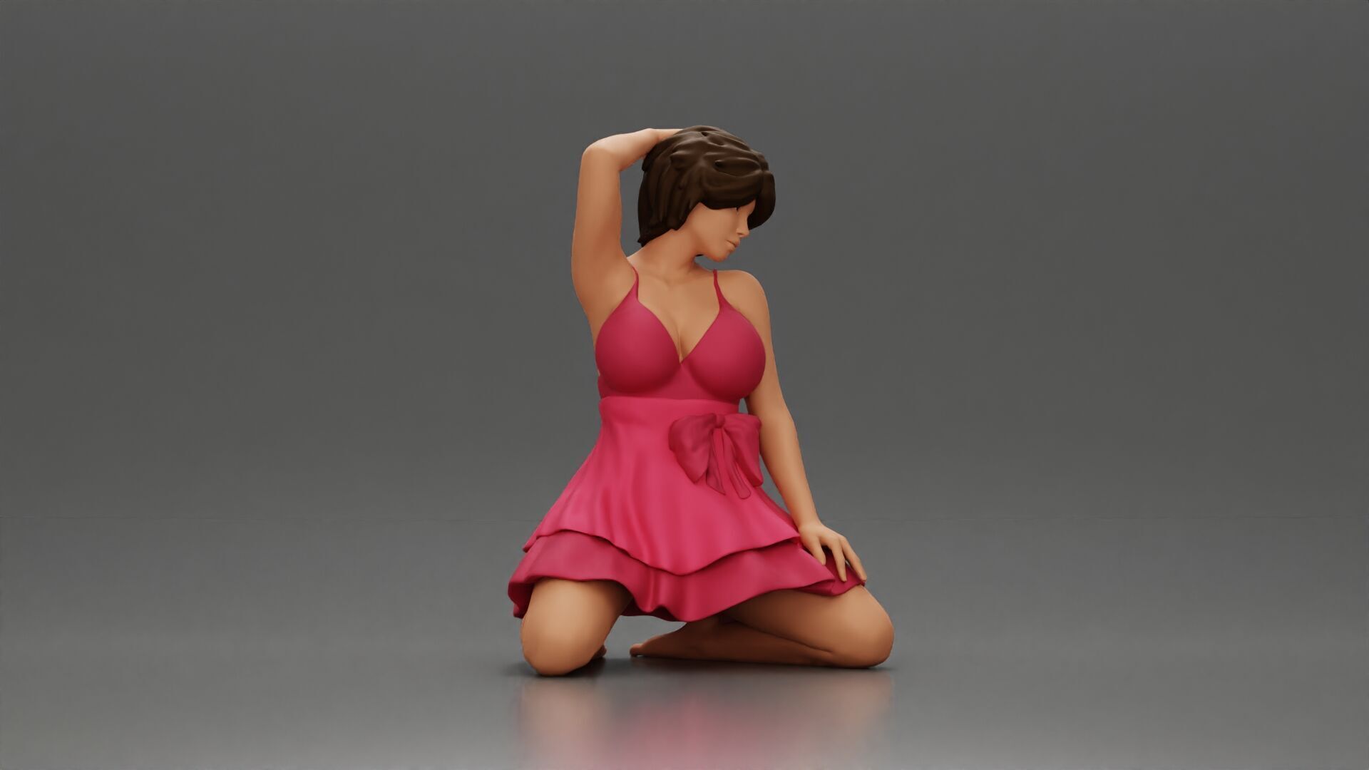 Graceful Pose in Pink Dress Radiating Elegance and Confidence 3D print model_1
