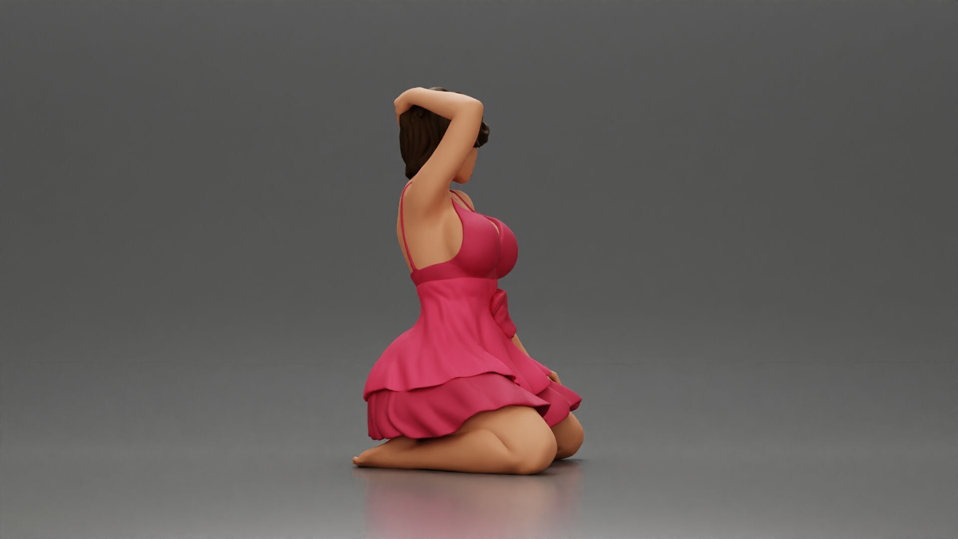 Graceful Pose in Pink Dress Radiating Elegance and Confidence 3D print model_2