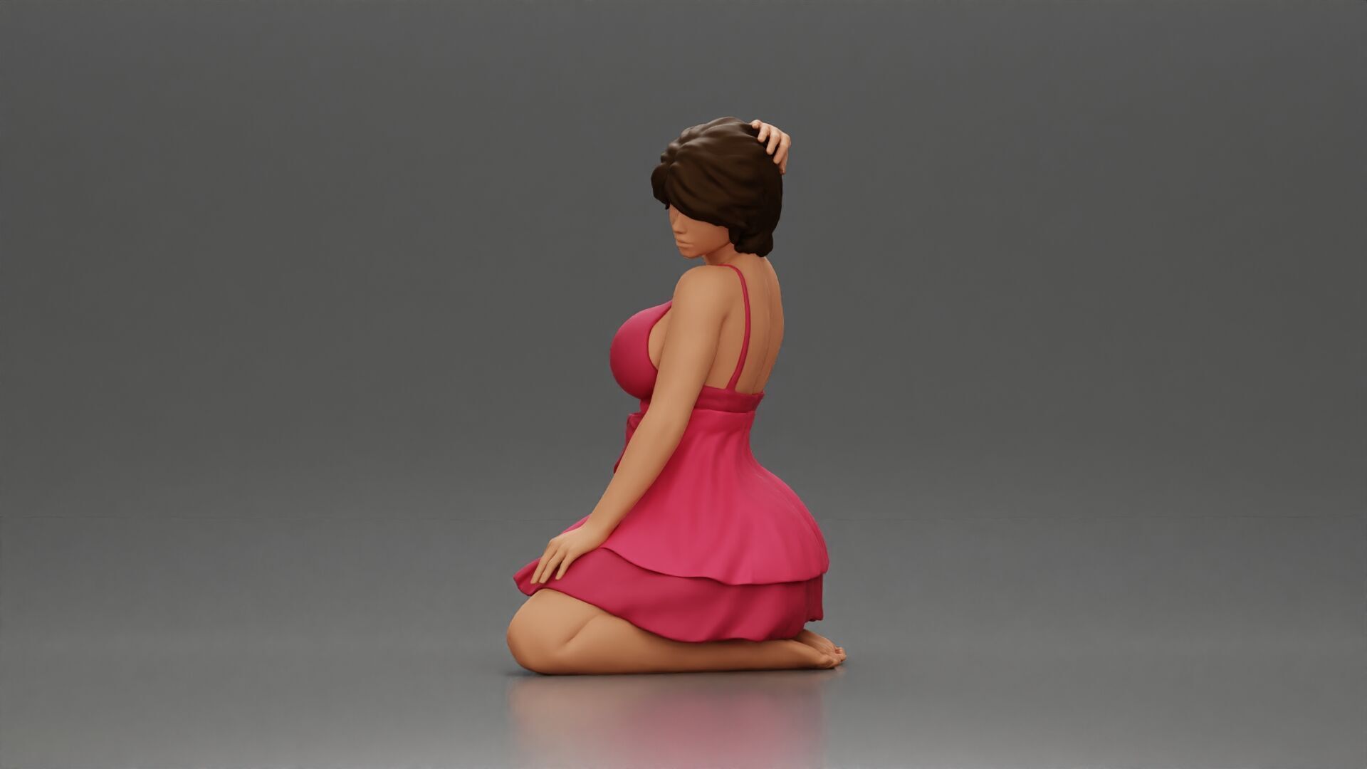 Graceful Pose in Pink Dress Radiating Elegance and Confidence 3D print model_5