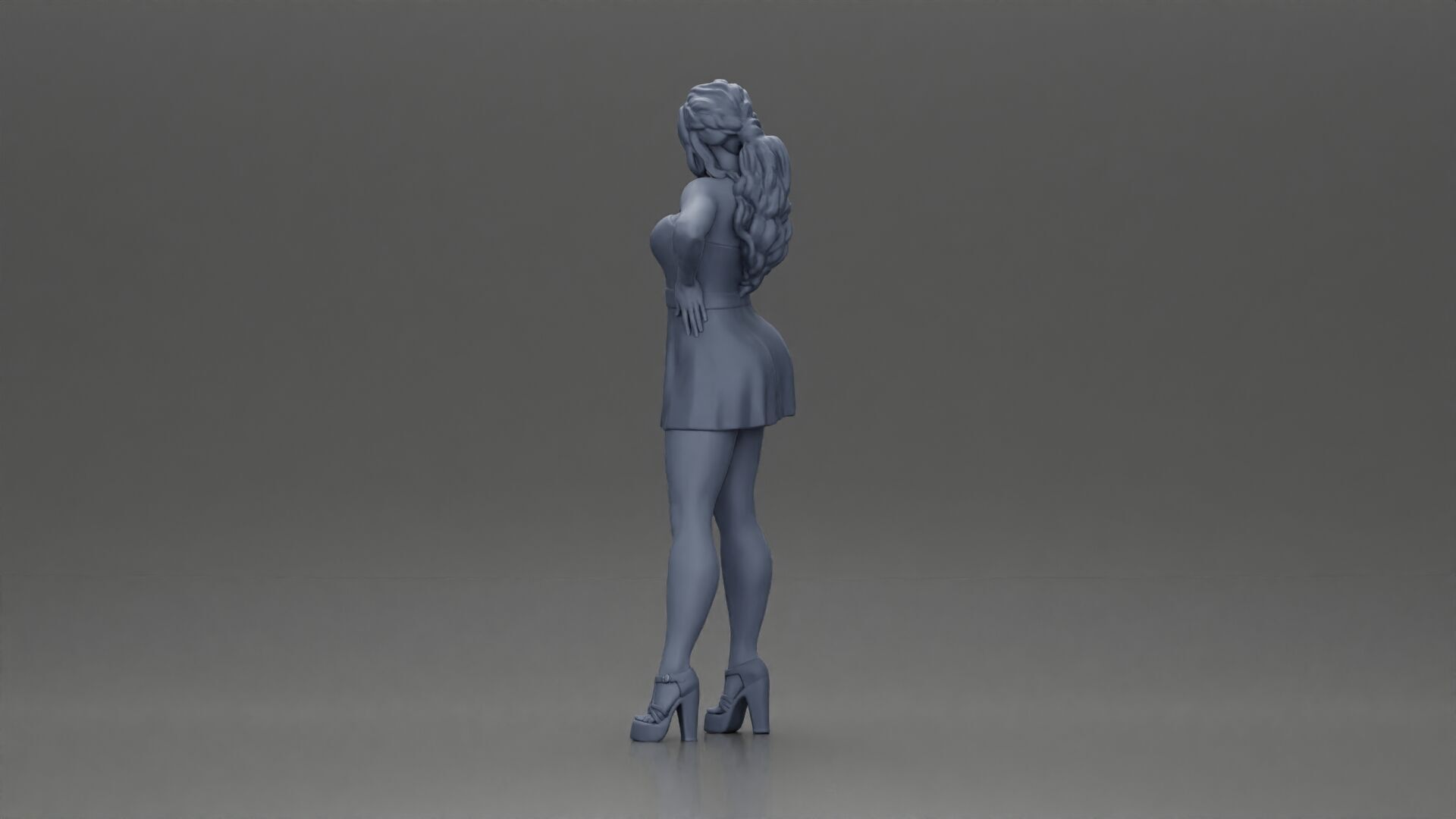 Confident Woman in Blue Dress Posing with Graceful Elegance 3D print model_10