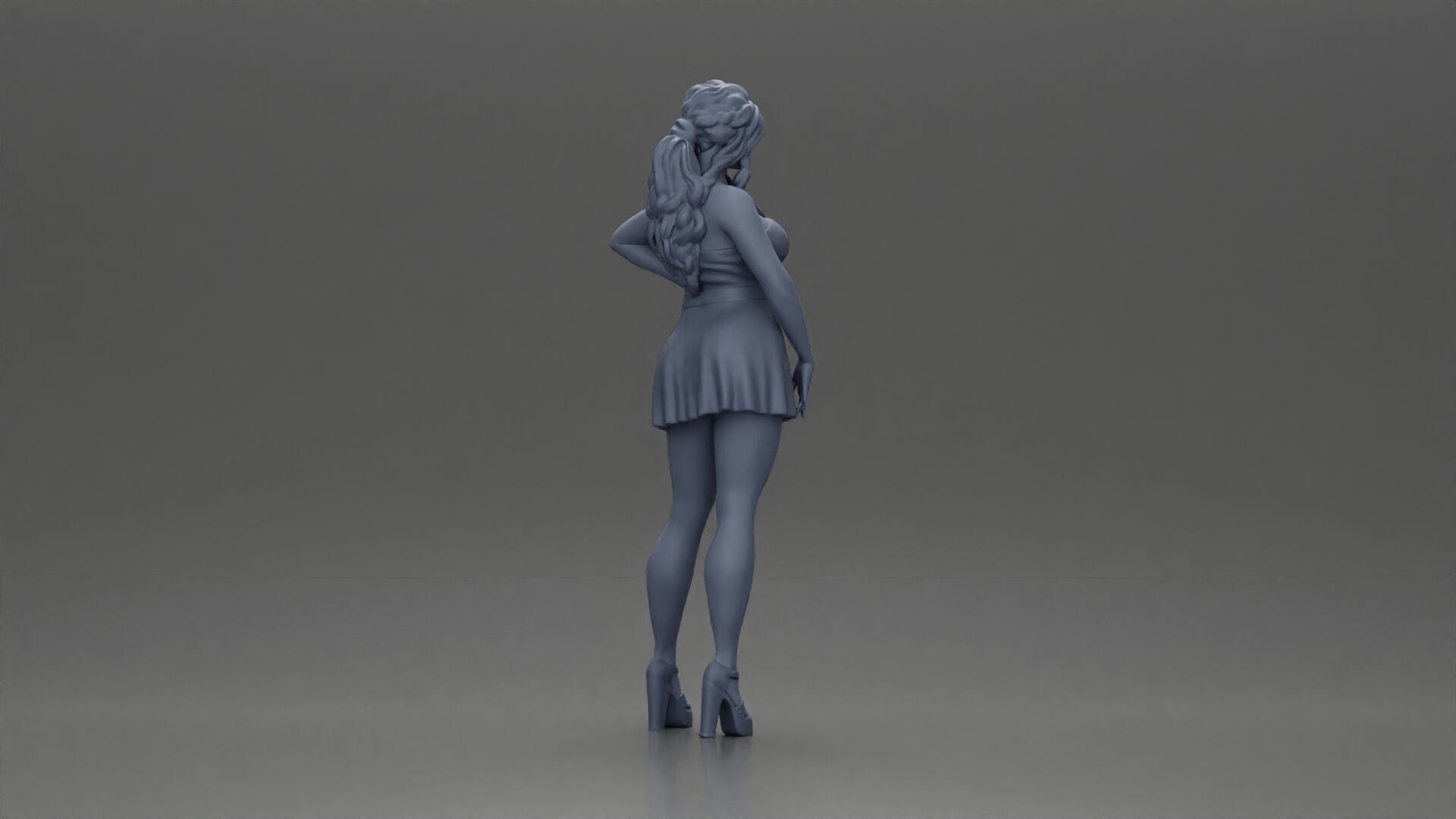 Confident Woman in Blue Dress Posing with Graceful Elegance 3D print model_8