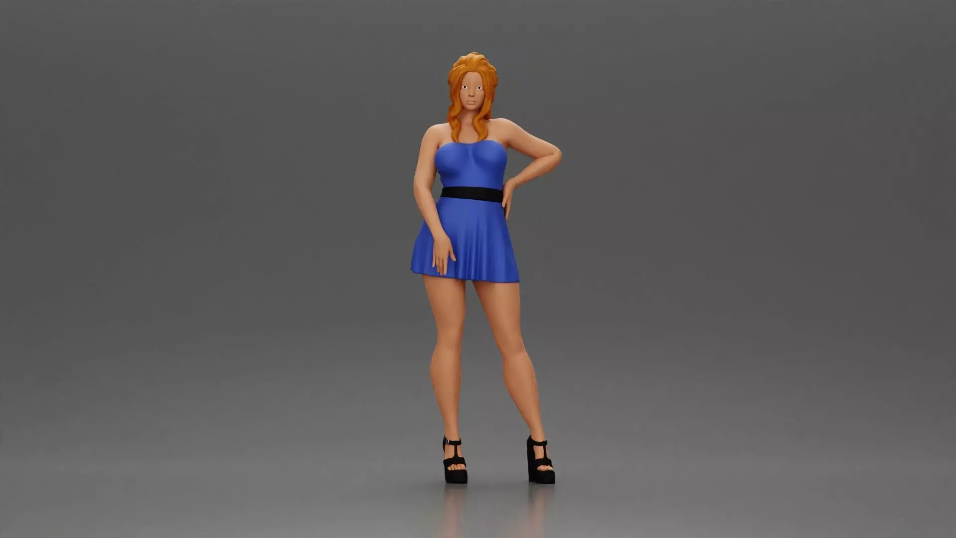 Confident Woman in Blue Dress Posing with Graceful Elegance 3D print model_0