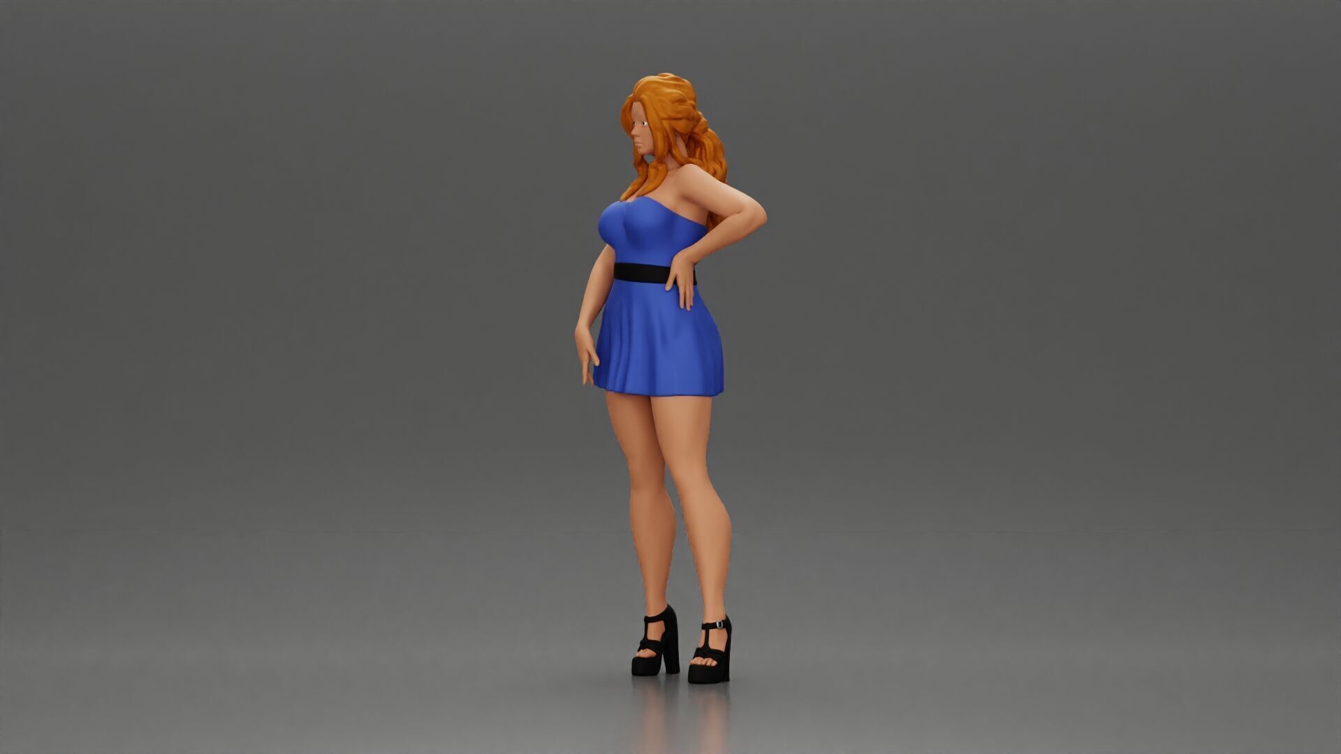 Confident Woman in Blue Dress Posing with Graceful Elegance 3D print model_5